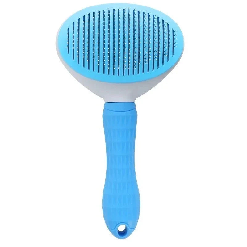 Self-cleaning dog grooming brush feature