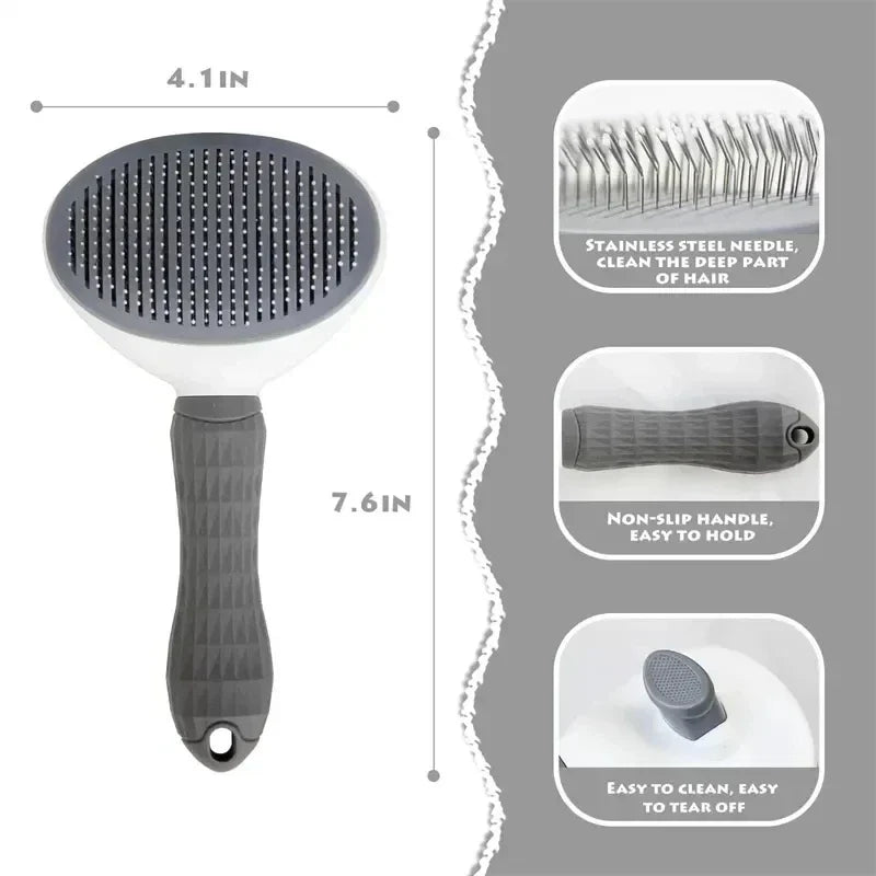 Self-cleaning dog grooming brush close-up