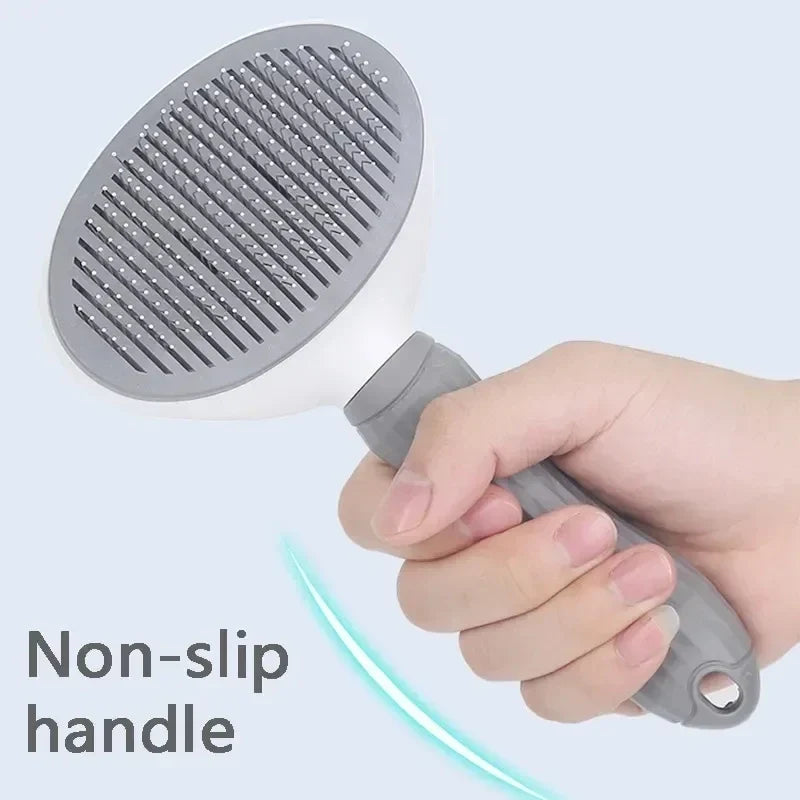 Self-cleaning dog grooming brush detail