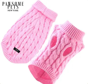 Extra warm cable knit dog sweater in pink